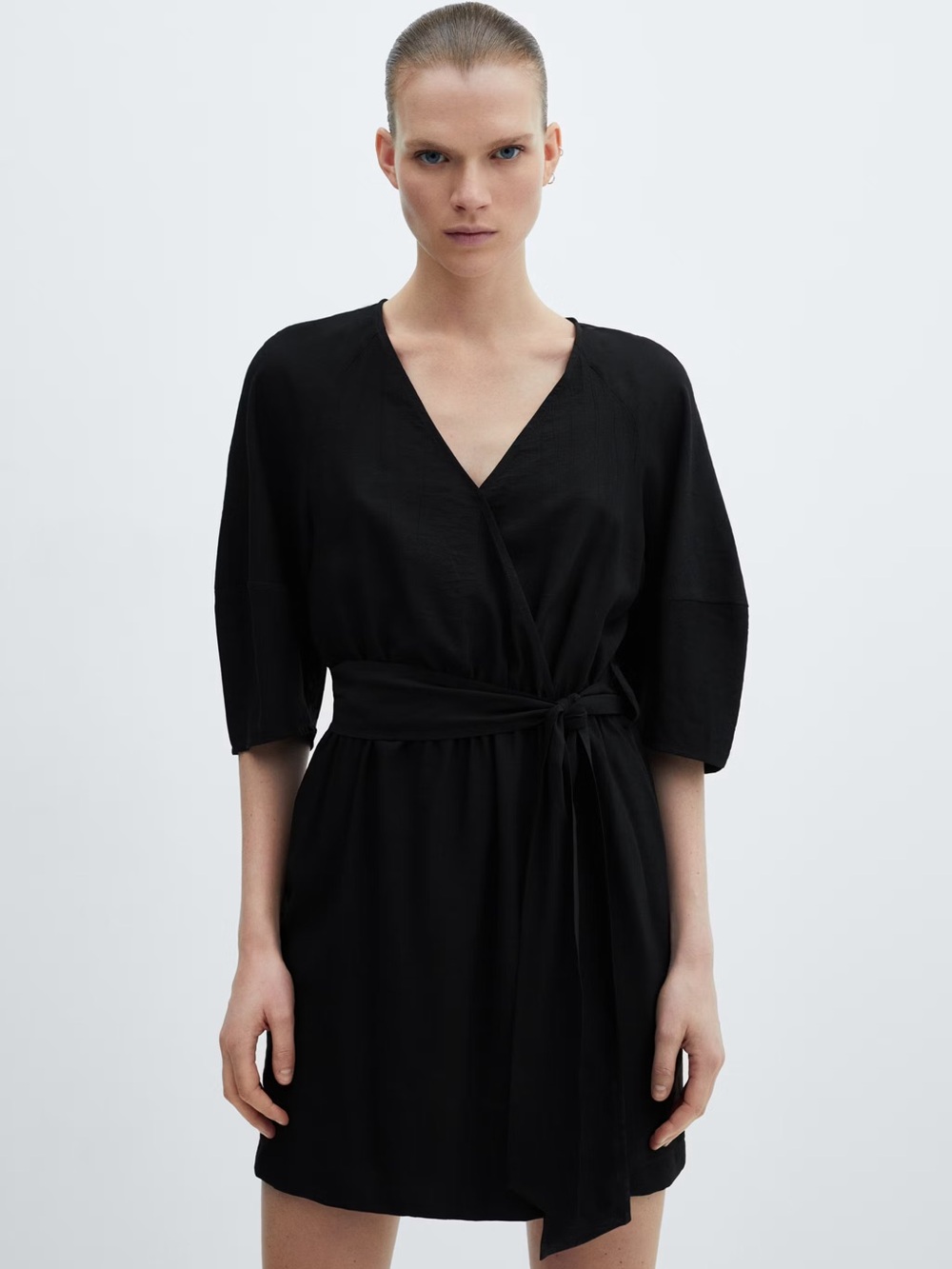 Mango Black bow wrap dress NWT